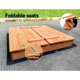 Wooden Sandbox Sand Pit with Foldable Seats / Timber Cover