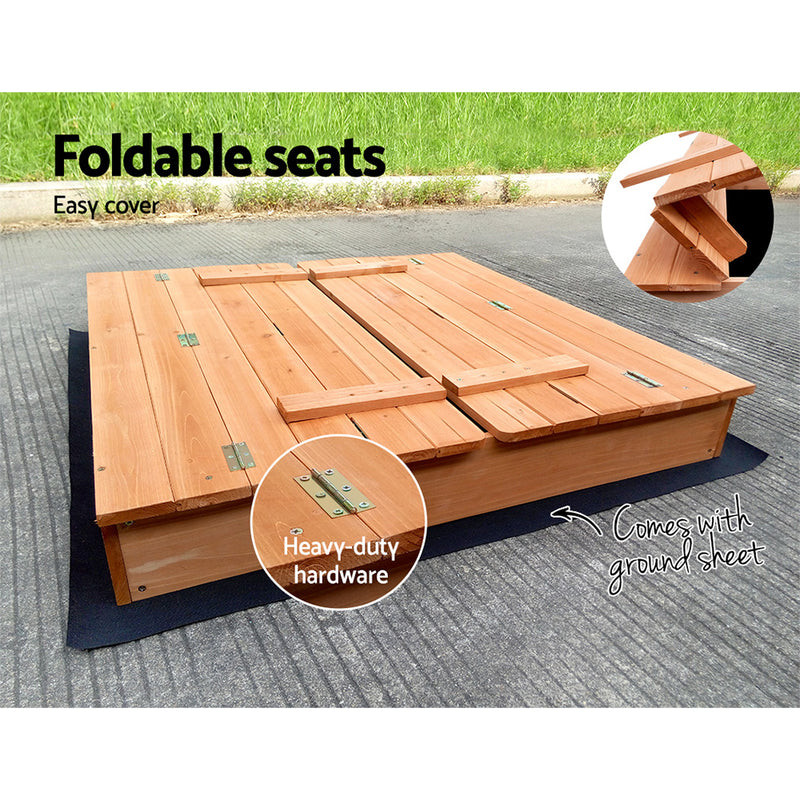 Wooden Sandbox Sand Pit with Foldable Seats / Timber Cover