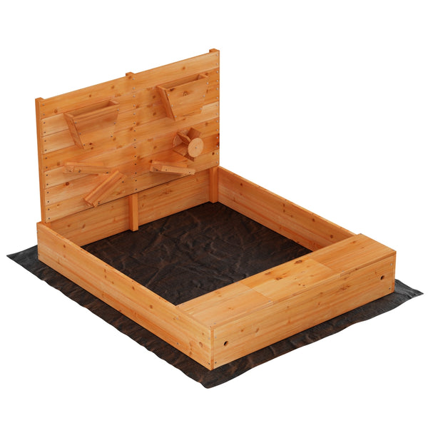 Kids Wooden Sandbox Sand Pit with Timber Play Wall and Cover (1.2m)