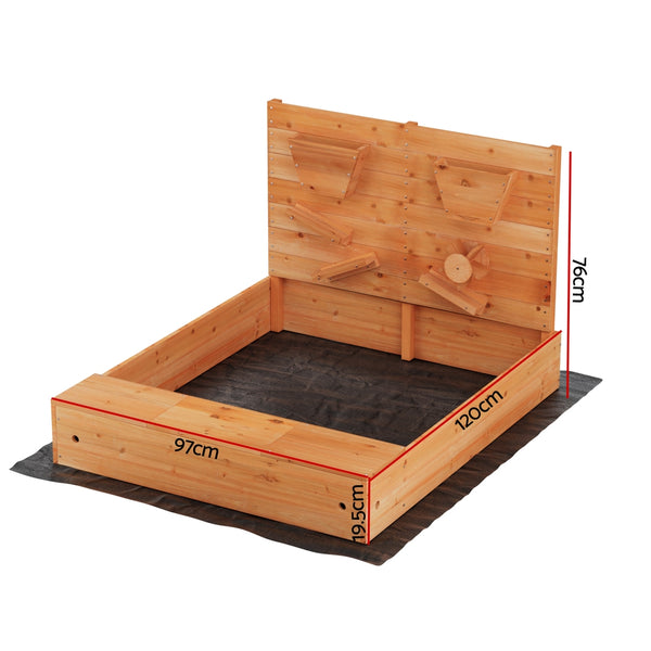 Kids Wooden Sandbox Sand Pit with Timber Play Wall and Cover (1.2m)