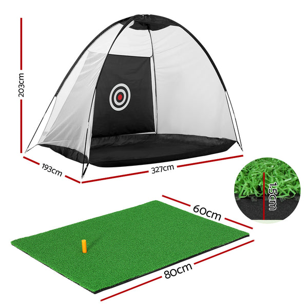 Golf Driving Practice Net plus Tee Mat for Training - 3m Black