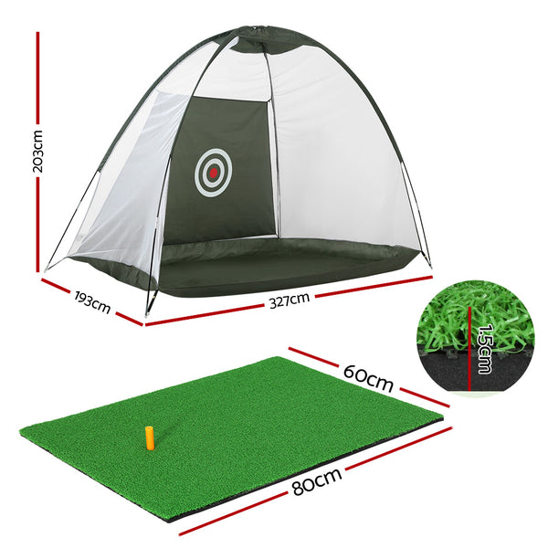 Golf Driving Practice Net plus Tee Mat for Training - 3m Dark Green