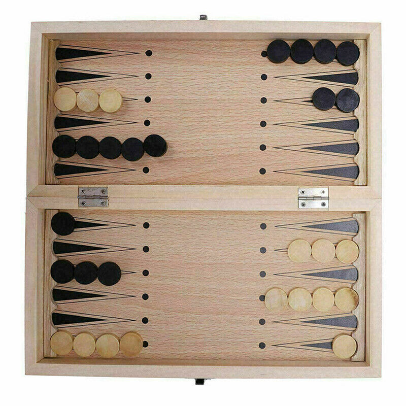 3-in-1 Folding Wooden Chess Set - Chess, Draughts & Backgammon
