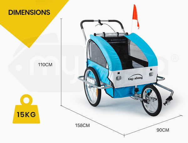 Kids Tag-Along Jogger Pram/Stroller and Bicycle Trailer - Green