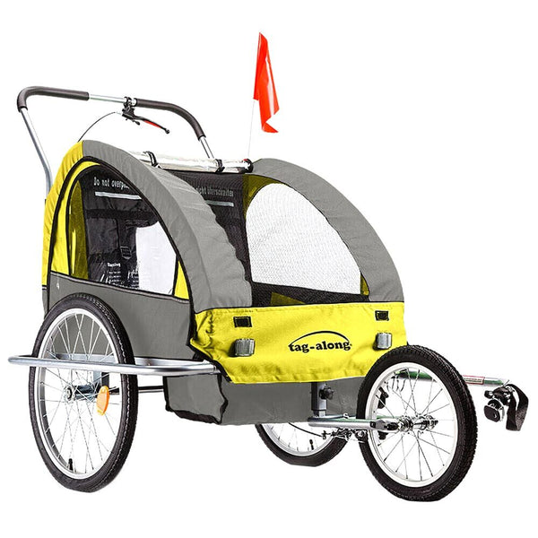 Kids Tag-Along Jogger Pram/Stroller and Bicycle Trailer - Yellow
