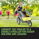 Kids Tag-Along Jogger Pram/Stroller and Bicycle Trailer - Yellow