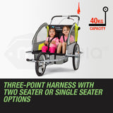 Kids Tag-Along Jogger Pram/Stroller and Bicycle Trailer - Yellow
