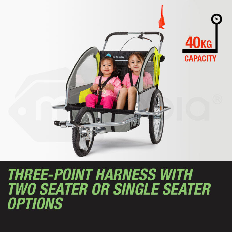 Kids Tag-Along Jogger Pram/Stroller and Bicycle Trailer - Yellow