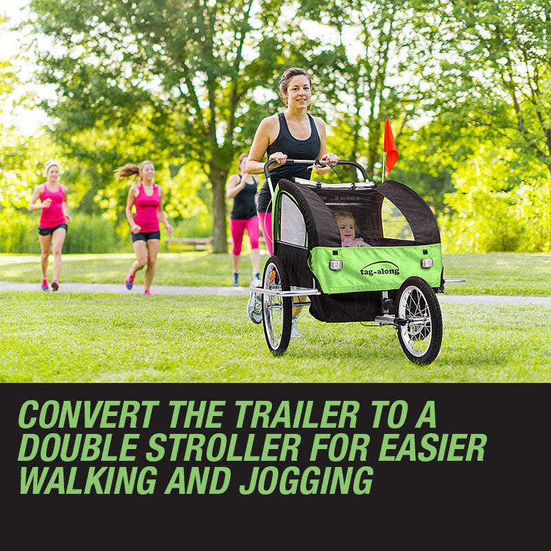 Kids Tag-Along Jogger Pram/Stroller and Bicycle Trailer - Green