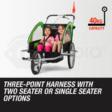 Kids Tag-Along Jogger Pram/Stroller and Bicycle Trailer - Green