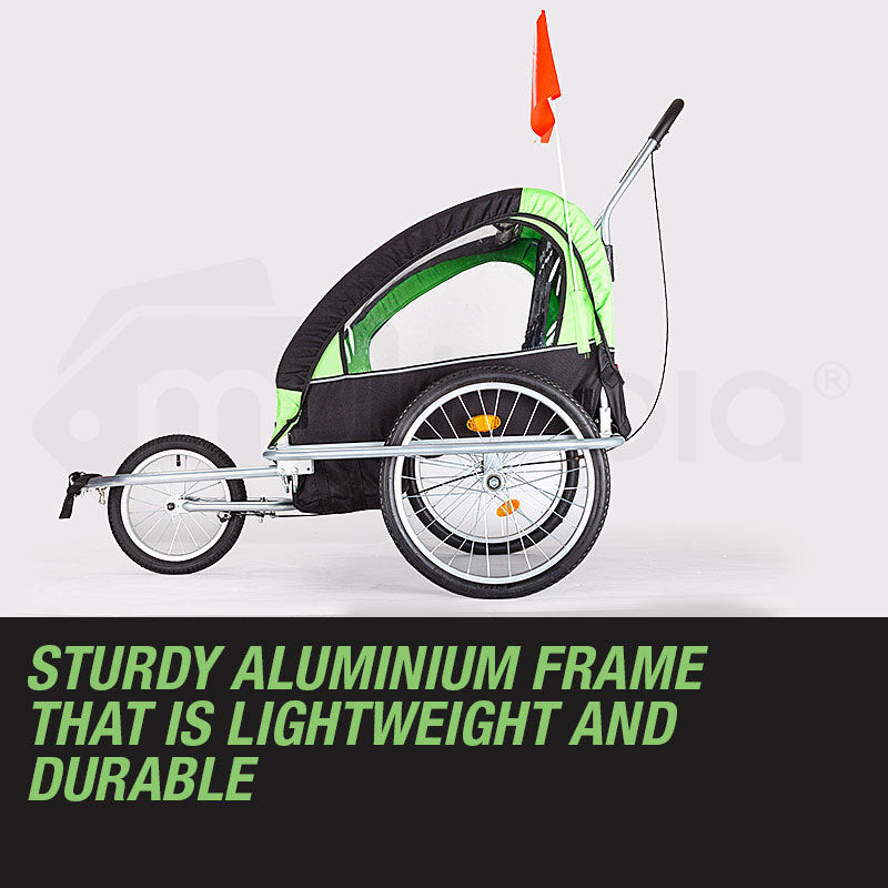 Kids Tag-Along Jogger Pram/Stroller and Bicycle Trailer - Green