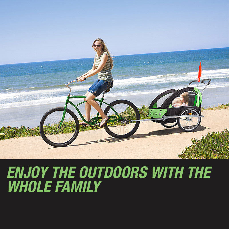 Kids Tag-Along Jogger Pram/Stroller and Bicycle Trailer - Green