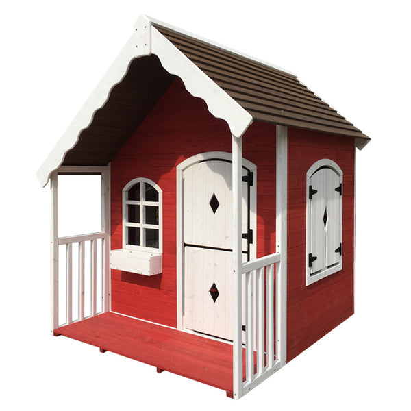 Kids Cottage Style Wooden Outdoor Cubby Playhouse (Red/White)