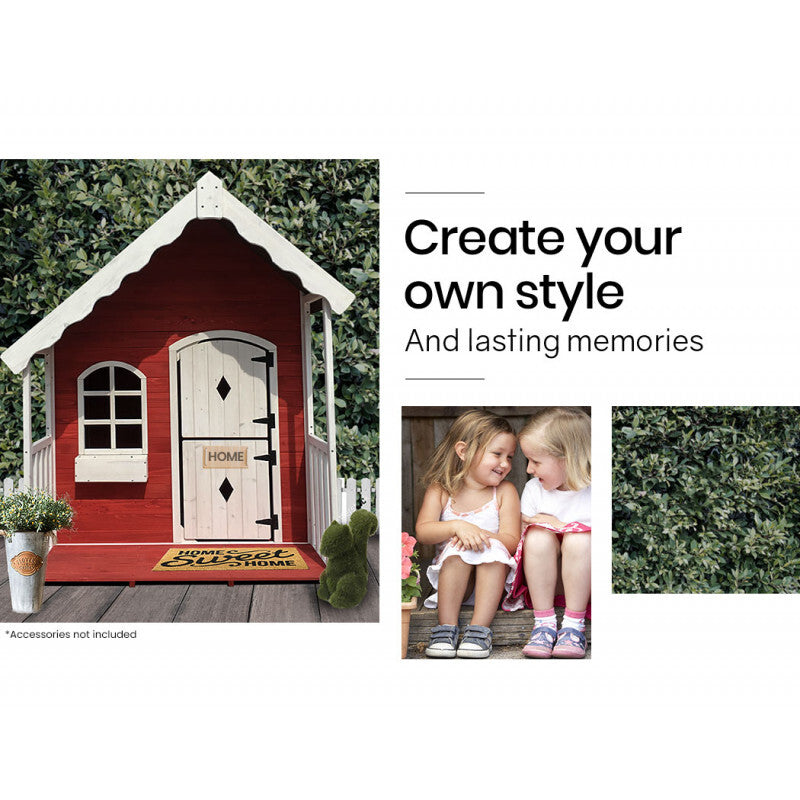Kids Cottage Style Wooden Outdoor Cubby Playhouse (Red/White)