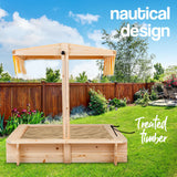 Wooden Outdoor Sand Pit with Adjustable Canopy and Bench Seats