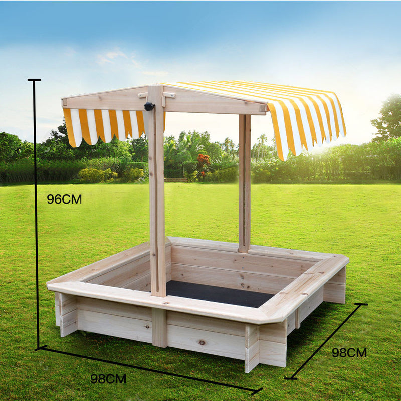 Wooden Outdoor Sand Pit with Adjustable Canopy and Bench Seats