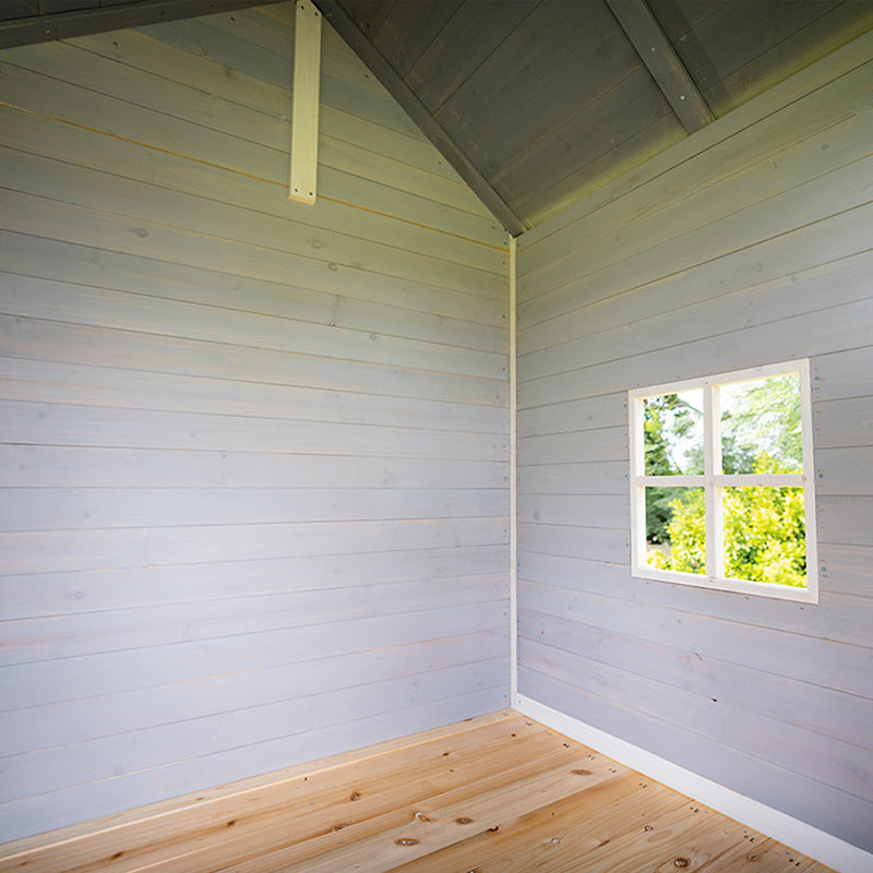 Kids Decorated Timber Cubby House Tower with Slide, Sandpit, Climbing Wall + Noughts & Crosses