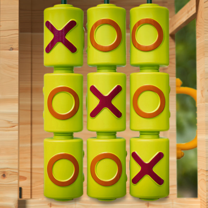 Kids Timber Cubby House Tower with Slide, Sandpit, Climbing Wall + Noughts & Crosses