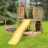 Kids Boat-Shaped Wooden Sand/Ball Pit Tower with Slide and Climbing Wall