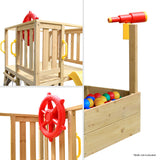 Kids Boat-Shaped Wooden Sand/Ball Pit Tower with Slide and Climbing Wall