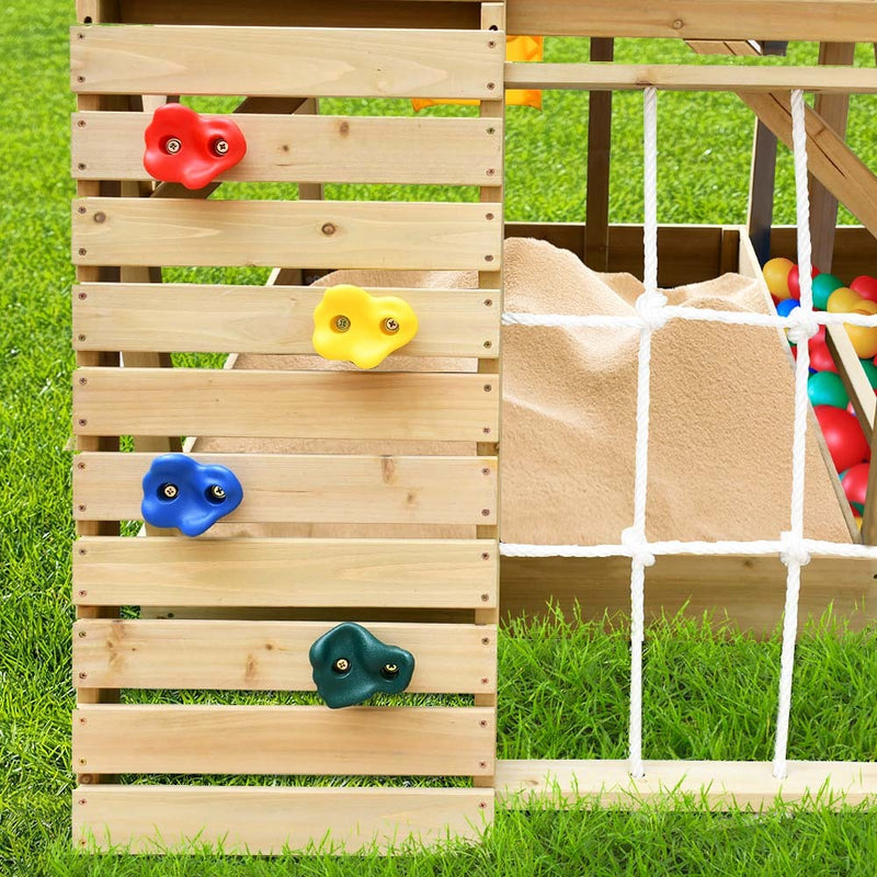 Kids Boat-Shaped Wooden Sand/Ball Pit Tower with Slide and Climbing Wall