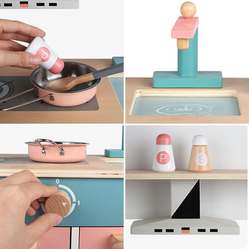 Kids Wooden Pastel Style Kitchen Playset (Peach/Blue)