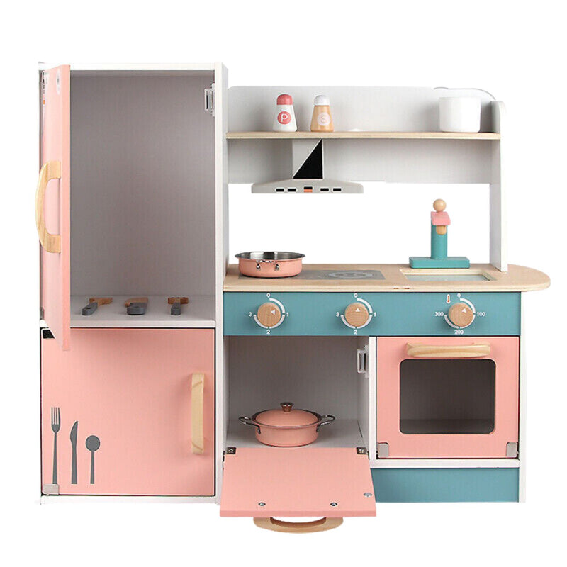 Kids Wooden Pastel Style Kitchen Playset (Peach/Blue)