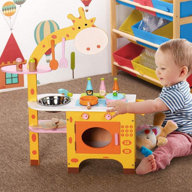 Kids Giraffe Wooden Kitchen Playset with Accessories