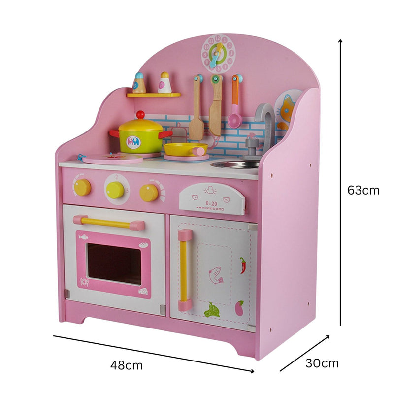 Kids Wooden Kitchen Clock Playset with Appliances & Accessories