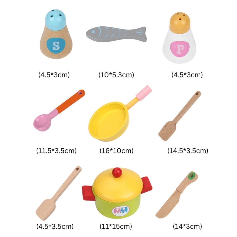 Kids Wooden Kitchen Clock Playset with Appliances & Accessories