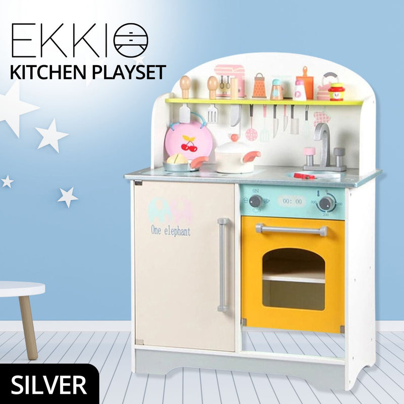 Kids Japanese Style Wooden Kitchen Playset with Appliances & Accessories (White)