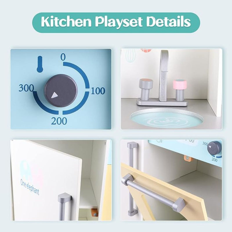 Kids Japanese Style Wooden Kitchen Playset with Appliances & Accessories (White)