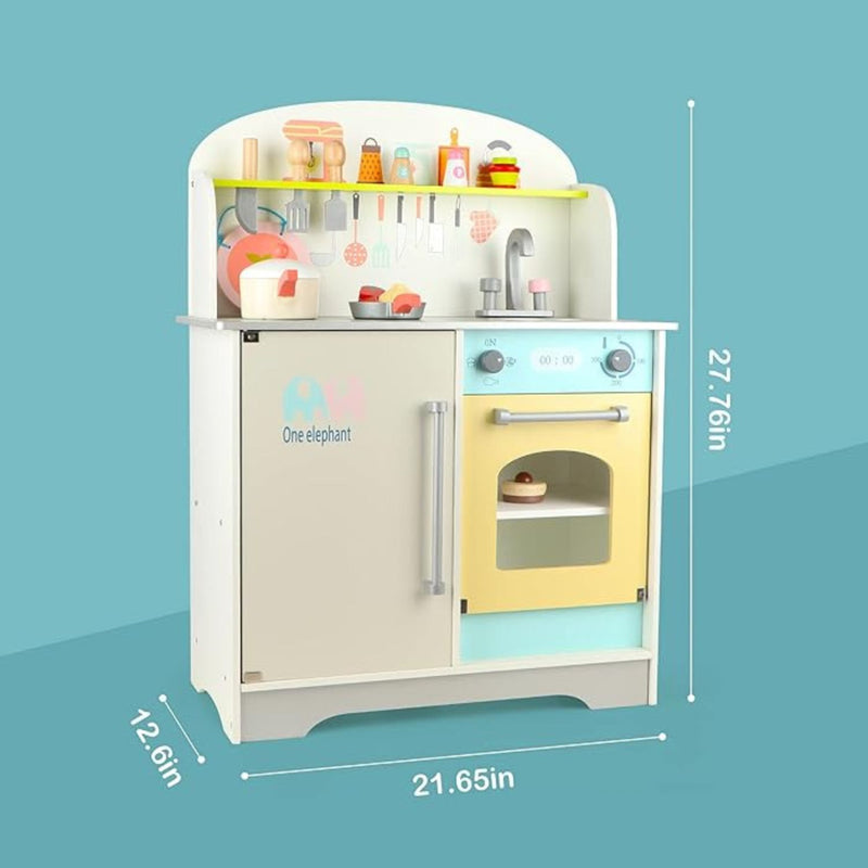 Kids Japanese Style Wooden Kitchen Playset with Appliances & Accessories (White)