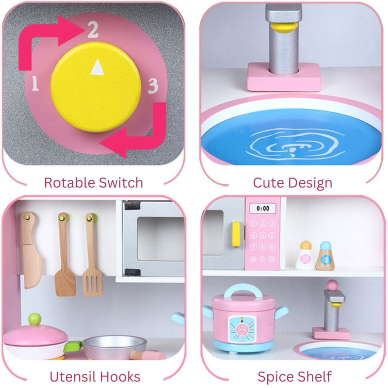 Kids Modern Japanese-Style Wooden Kitchen Playset with Appliances & Accessories