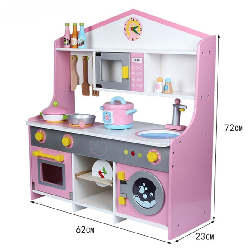 Kids Modern Japanese-Style Wooden Kitchen Playset with Appliances & Accessories