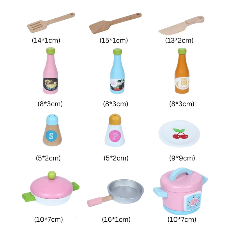 Kids Modern Japanese-Style Wooden Kitchen Playset with Appliances & Accessories