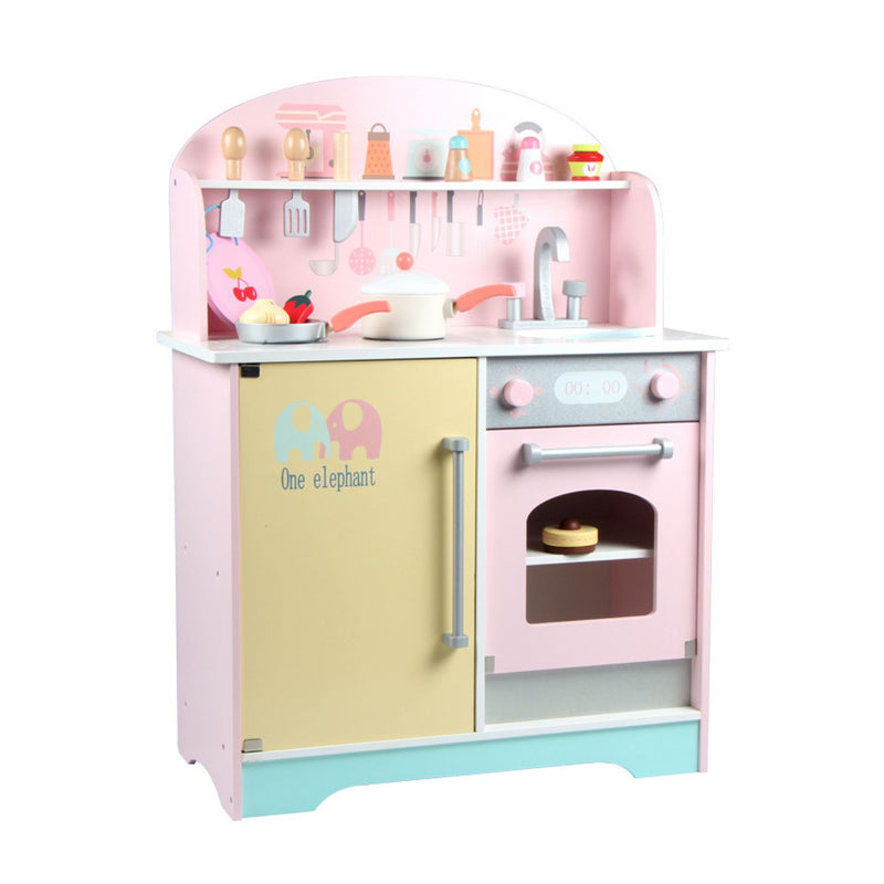 Kids Japanese Style Wooden Kitchen Playset with Appliances & Accessories (Pink)