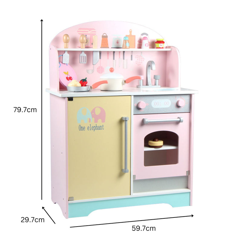 Kids Japanese Style Wooden Kitchen Playset with Appliances & Accessories (Pink)