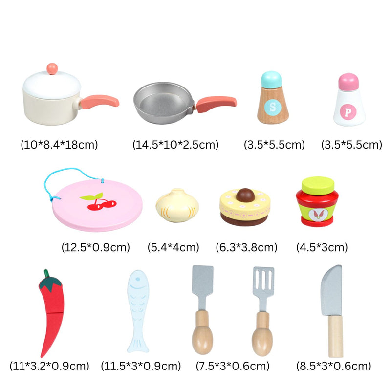 Kids Japanese Style Wooden Kitchen Playset with Appliances & Accessories (Pink)