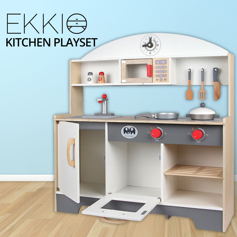 Kids Minimalist-Style Wooden Kitchen Playset with Appliances & Accessories