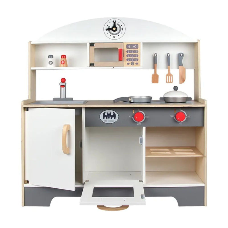 Kids Minimalist-Style Wooden Kitchen Playset with Appliances & Accessories