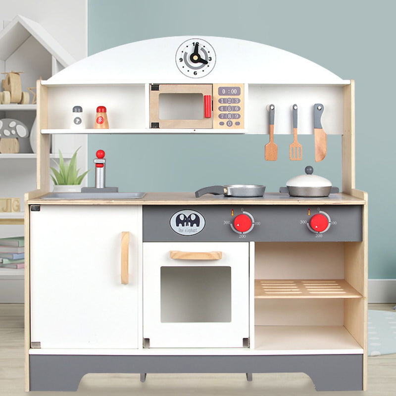 Kids Minimalist-Style Wooden Kitchen Playset with Appliances & Accessories