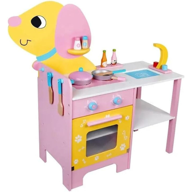 Kids Wooden Kitchen Playset - Puppy Themed (Pink)