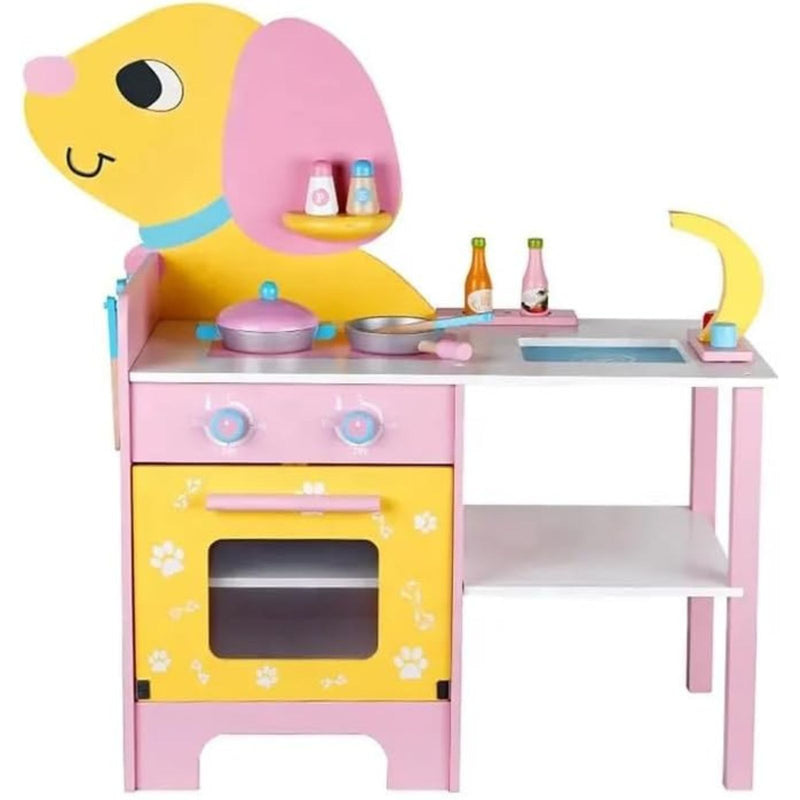 Kids Wooden Kitchen Playset - Puppy Themed (Pink)