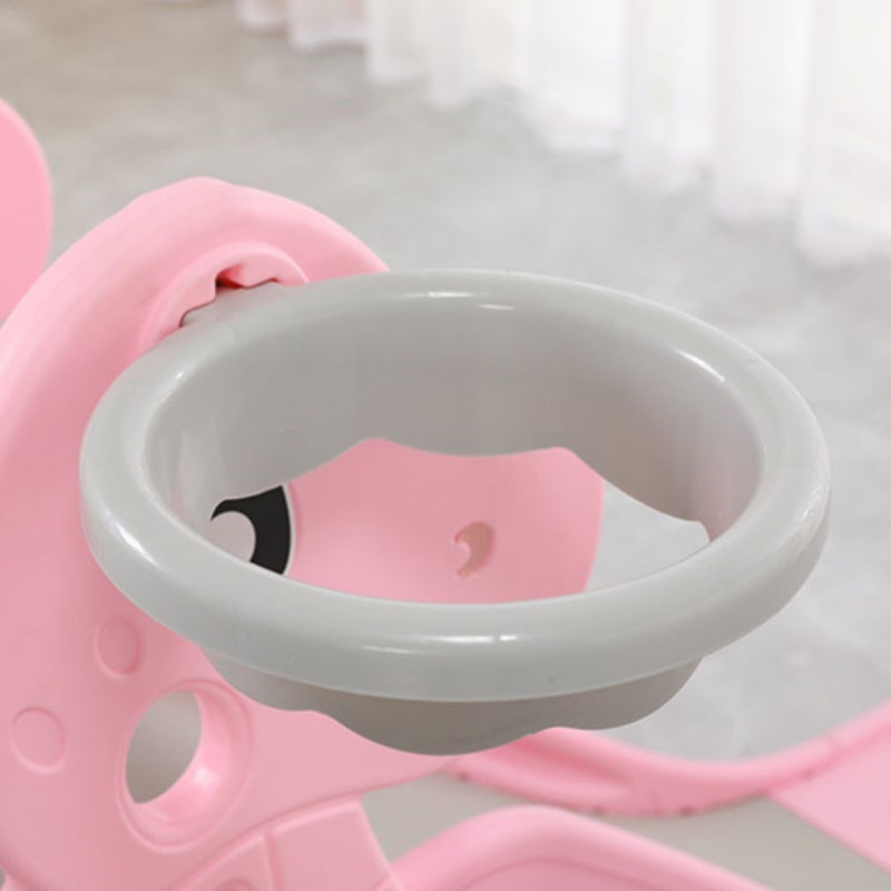 Kids Dinosaur Slide and Swing Set with Basketball Hoop (Pink)
