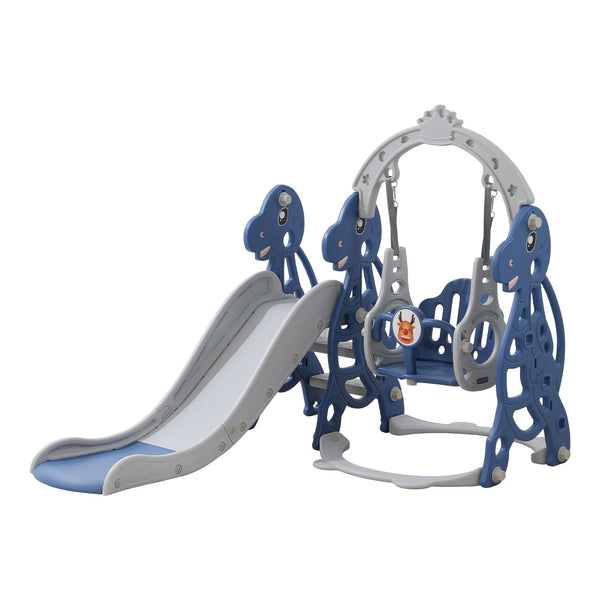 Kids Dinosaur Slide and Swing Set with Basketball Hoop (blue)