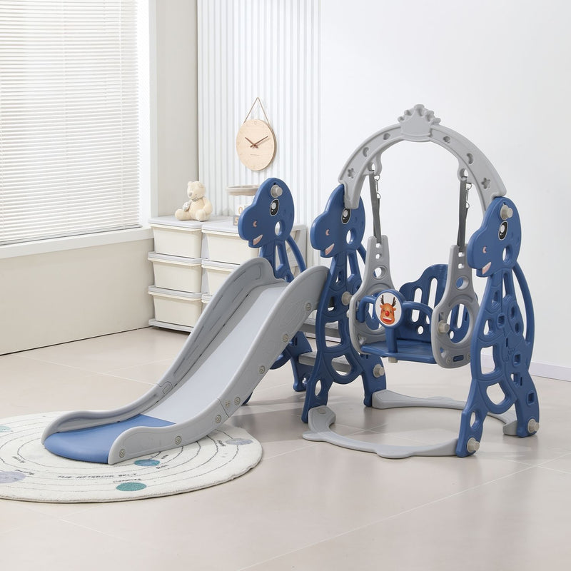 Kids Dinosaur Slide and Swing Set with Basketball Hoop (blue)