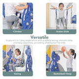 Kids Dinosaur Slide and Swing Set with Basketball Hoop (blue)