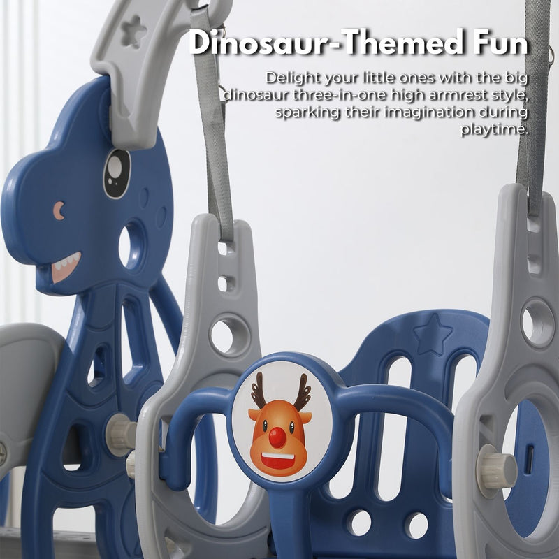 Kids Dinosaur Slide and Swing Set with Basketball Hoop (blue)