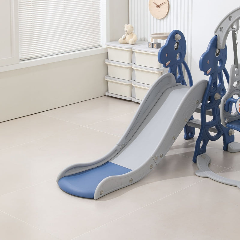 Kids Dinosaur Slide and Swing Set with Basketball Hoop (blue)